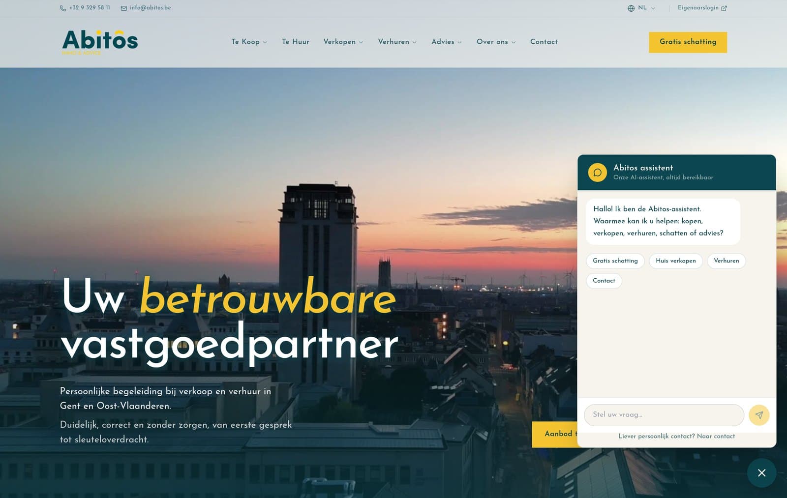 De chatassistent van Abitos, geopend op de homepage